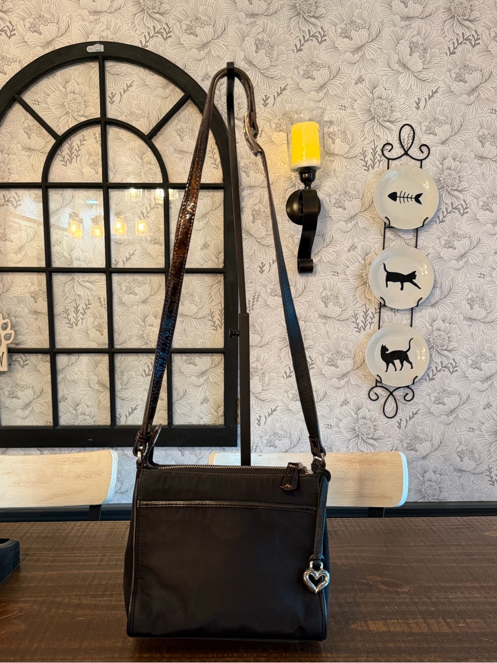 Brighton Black Crossbody Bag with Heart Charm